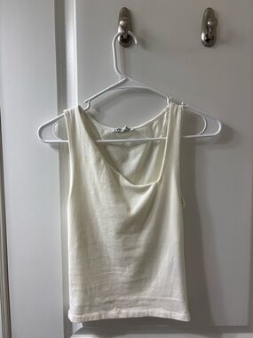 ZARA Ivory Draped Cowl Neck Tank Top